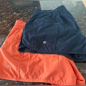Lululemon Navy and Orange 4” Track That Athletic Shorts